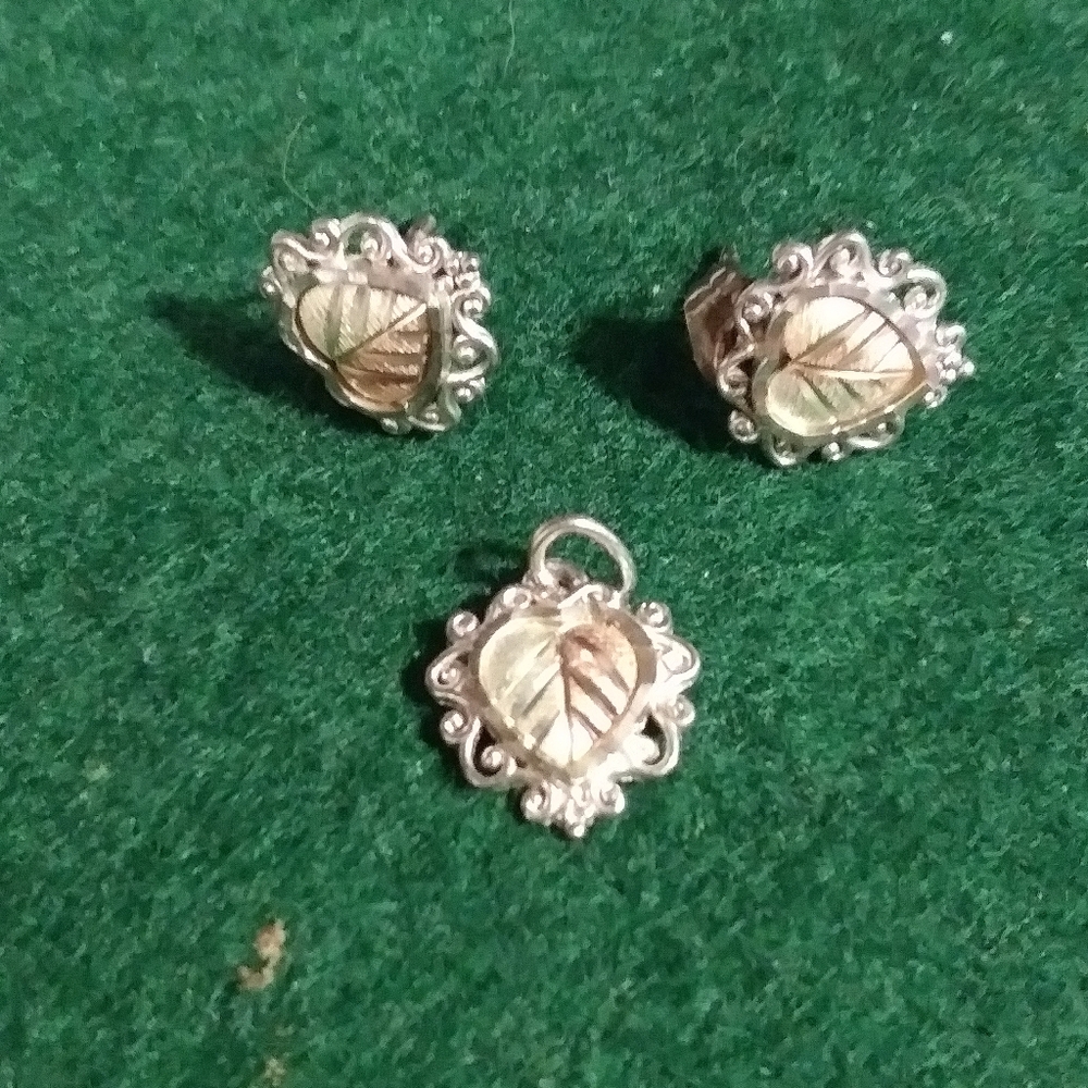 Sterling & 12kt black hills gold earrings and pendant.